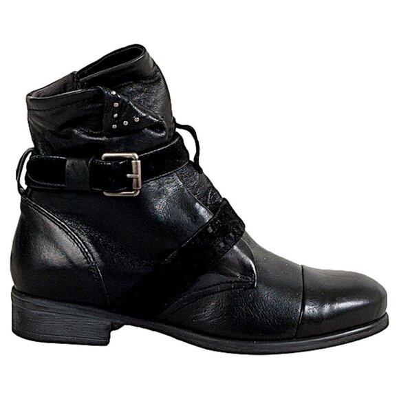 Miz Mooz Storm Tanker Style Moto Black Leather Ankle Women's Size EU 37 US 7 - Picture 1 of 12
